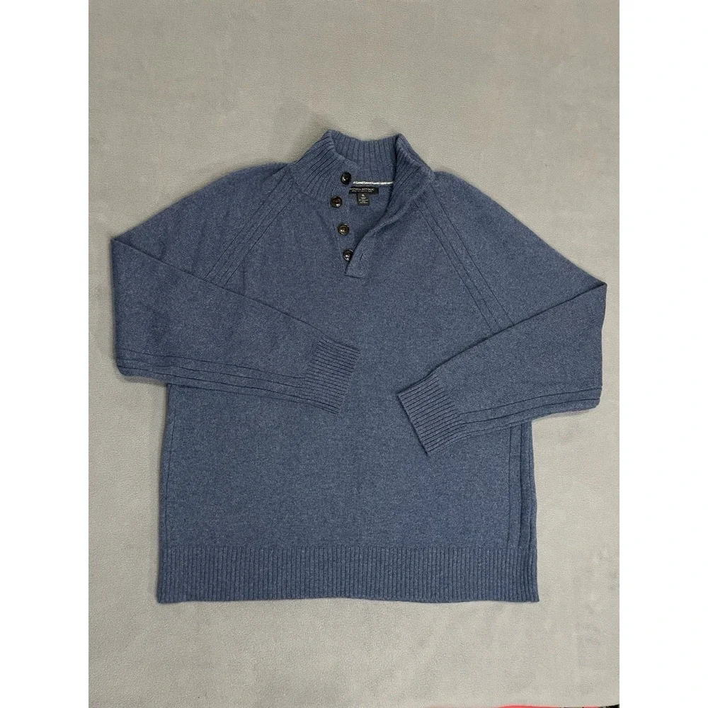 Banana Republic Sweater Men XL Blue Wool‎ Blend Sweater Mock Neck 4 Button